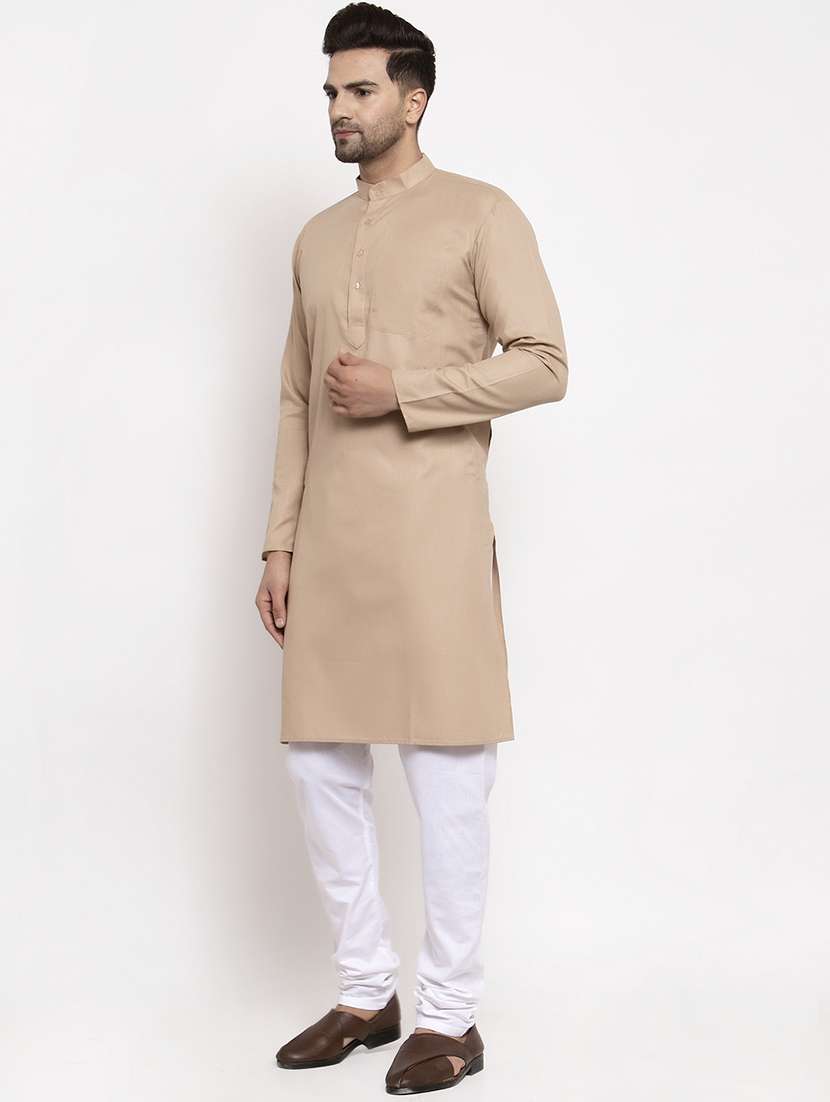 mandarin collar solid cotton kurta - 19608003 -  Standard Image - 3