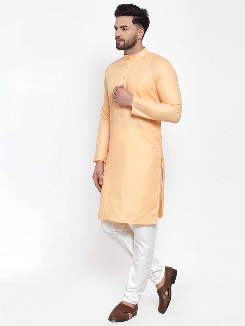 mandarin collar solid cotton kurta - 19608006 -  Standard Image - 3