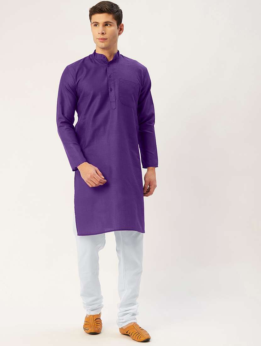 mandarin collar solid cotton kurta - 19608008 -  Standard Image - 3