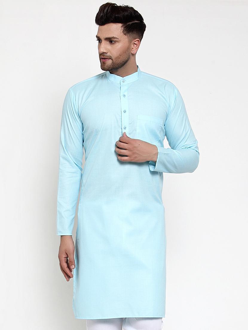 mandarin collar solid cotton kurta - 19608009 - Zoom Image - 0