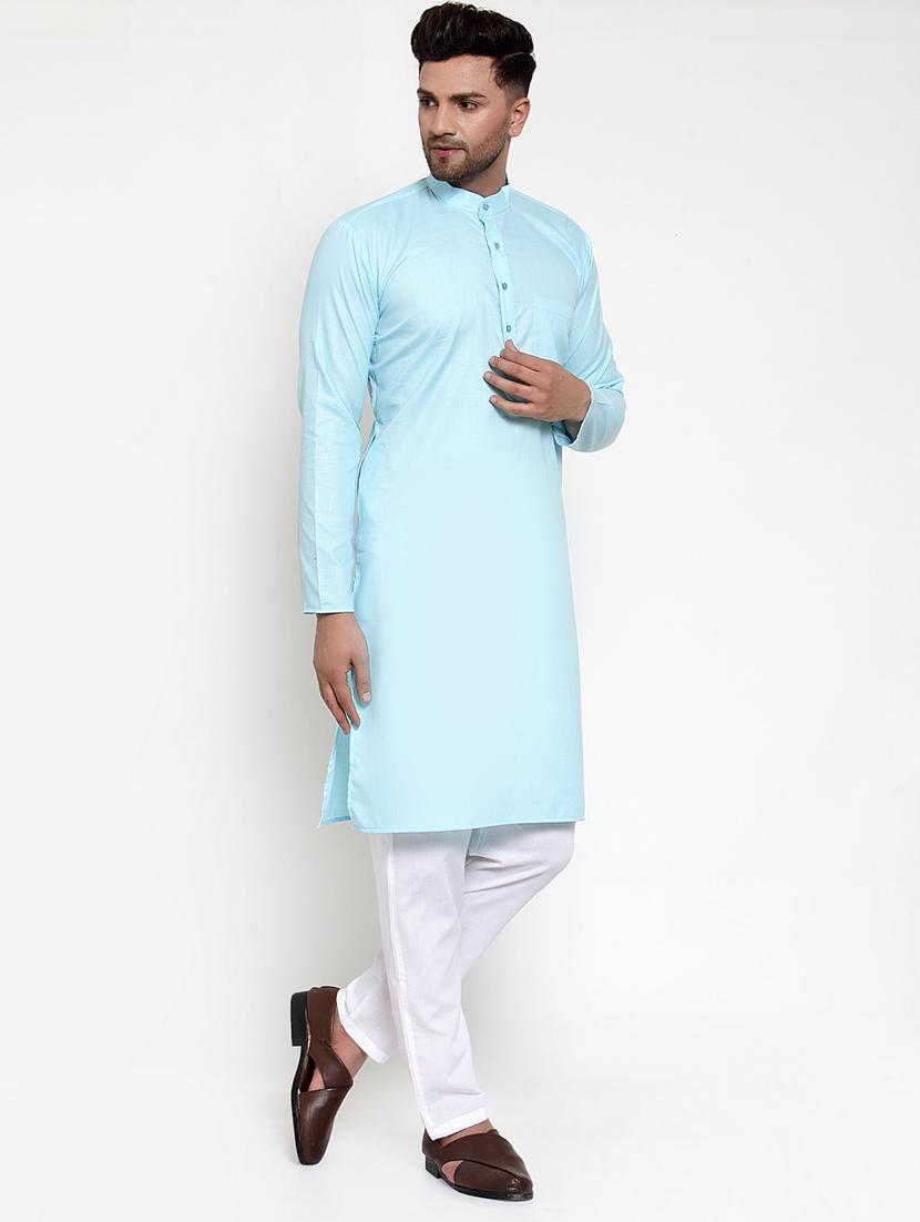 mandarin collar solid cotton kurta - 19608009 - Standard Image - 3