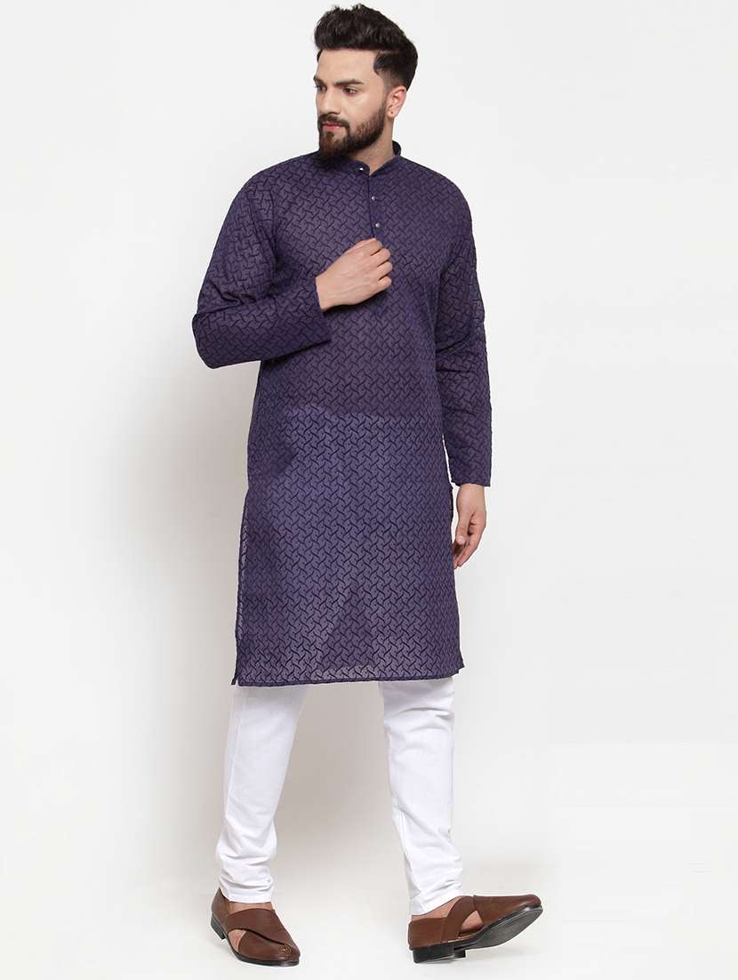 men embroidered mandarin neck long kurta - 19608014 -  Standard Image - 3