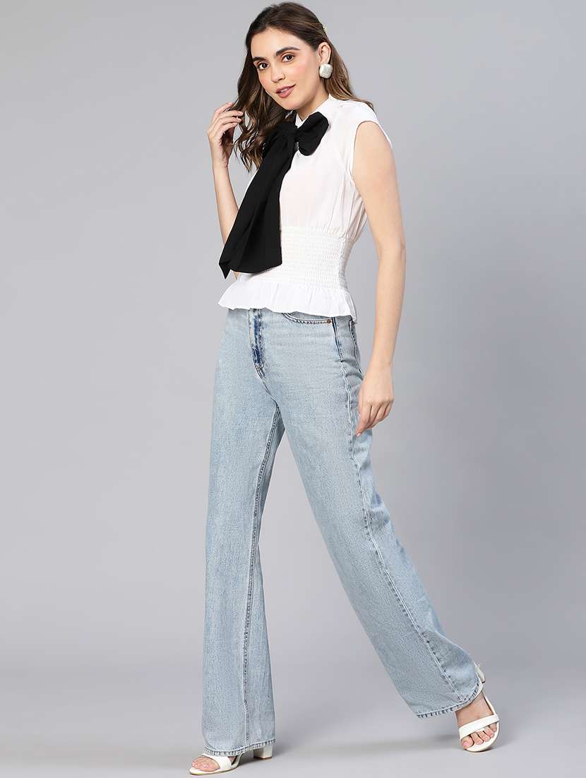 women's straight tie-up neck top - 19608150 -  Standard Image - 3