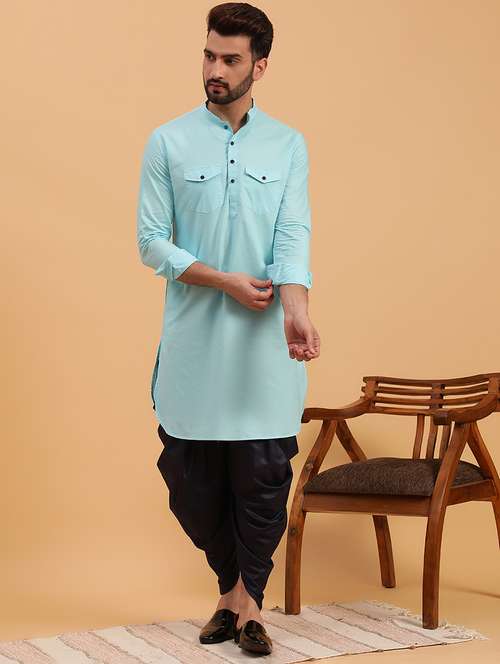 men solids mandarin neck pathani kurta - 19608182 - Standard Image - 0
