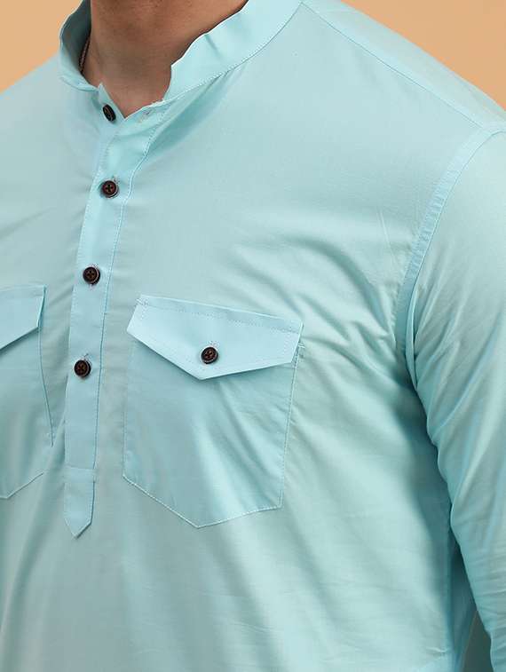 men solids mandarin neck pathani kurta - 19608182 - Standard Image - 3
