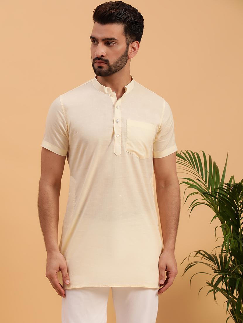 mandarin collar cotton short kurta - 19608207 - Zoom Image - 0