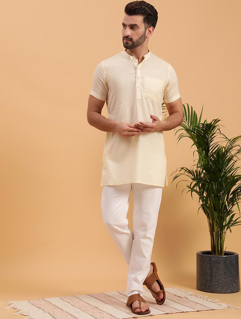 mandarin collar cotton short kurta - 19608207 - Standard Image - 3