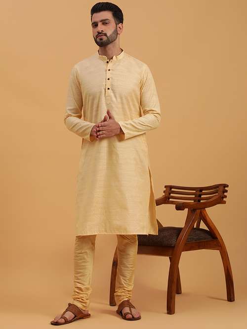 men self design mandarin neck long kurta - 19608215 - Standard Image - 0