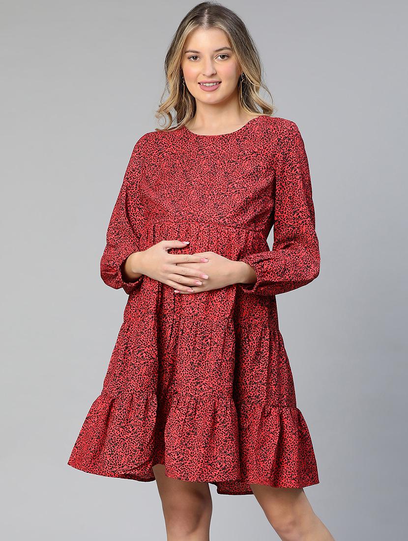 red animal printed maternity wear dress - 19608757 - Zoom Image - 0