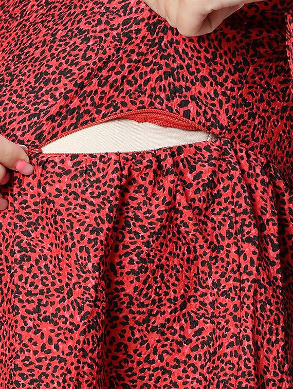 red animal printed maternity wear dress - 19608757 - Standard Image - 3