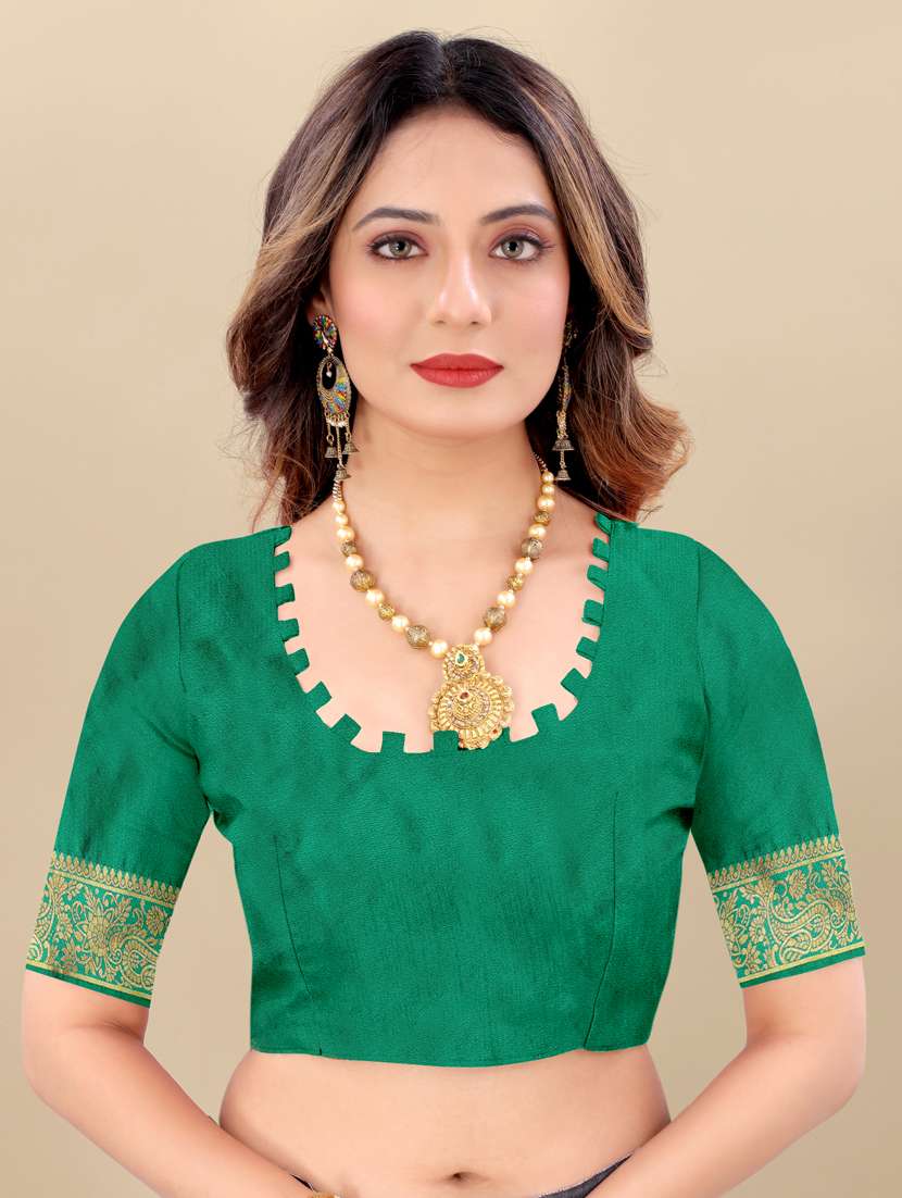green jacquard banarasi saree with blouse - 19608913 - Standard Image - 5