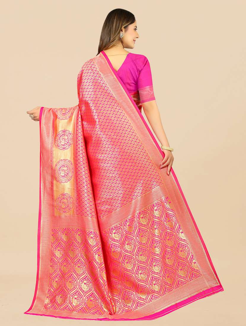 pink jacquard banarasi saree with blouse - 19608921 -  Standard Image - 3