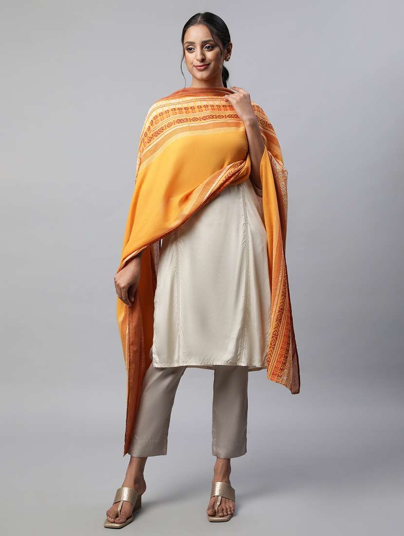 yellow printed woven dupatta - 19608954 - Zoom Image - 0