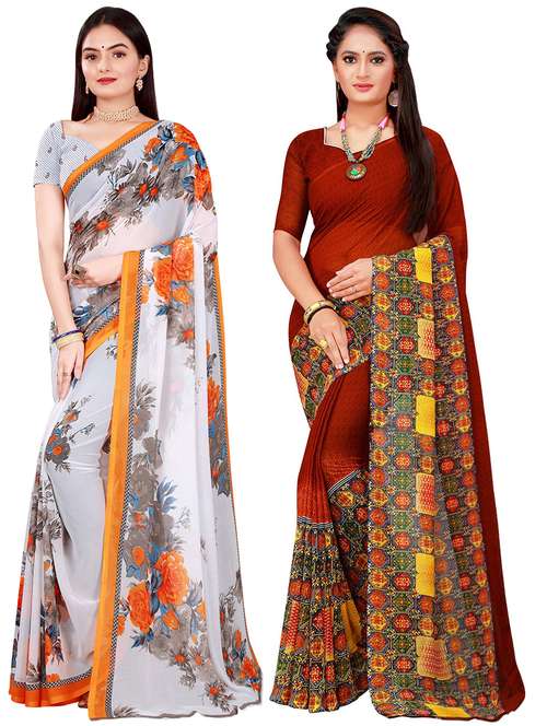 pack of 2 printed combo saree with blouse - 19613655 -  Standard Image - 0