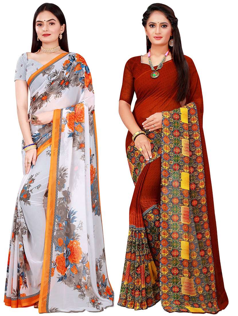 pack of 2 printed combo saree with blouse