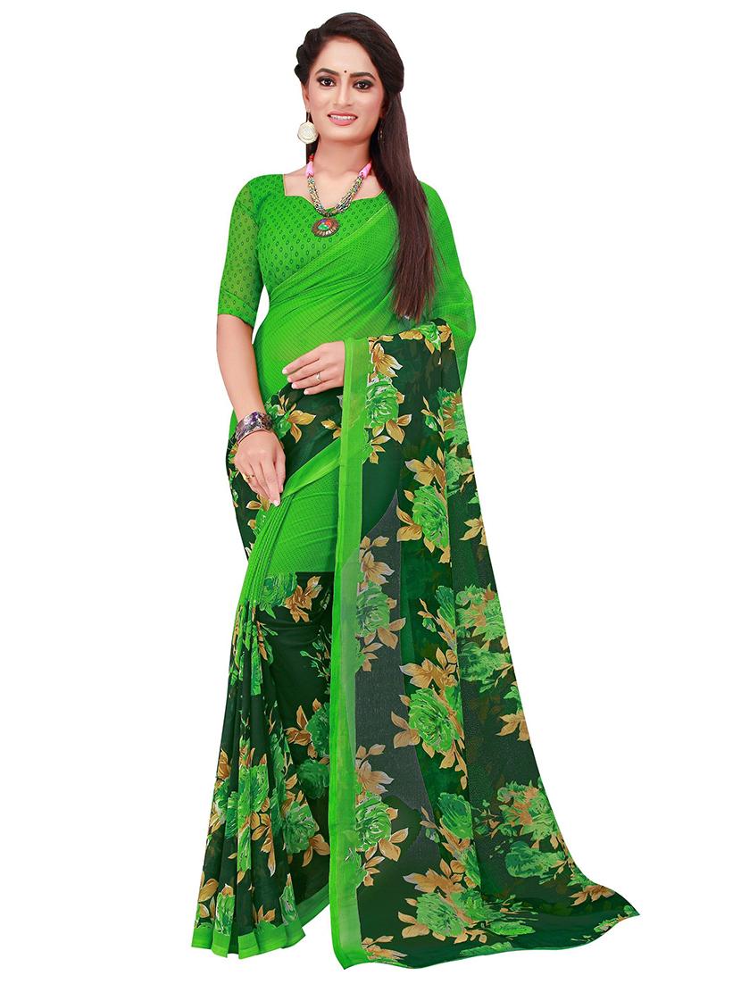 women's floral green colored saree with blouse