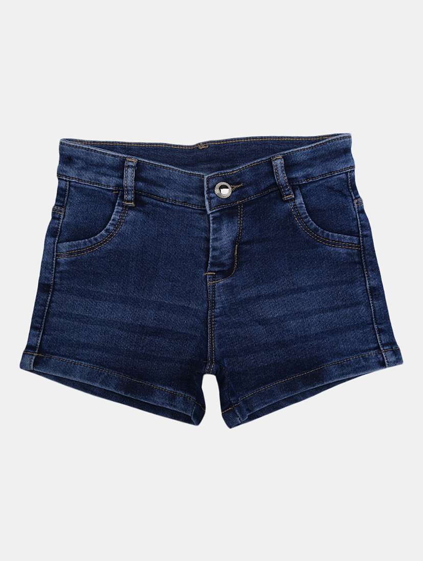 blue denim solid shorts 