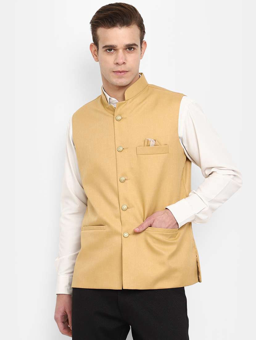 brown solid nehru jacket
