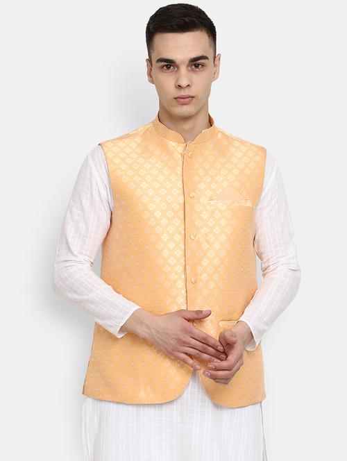 orange self design nehru jacket - 19616264 -  Standard Image - 0