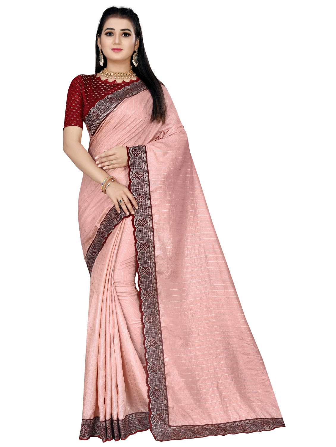solid bordered saree with blouse - 19616360 - Zoom Image - 0
