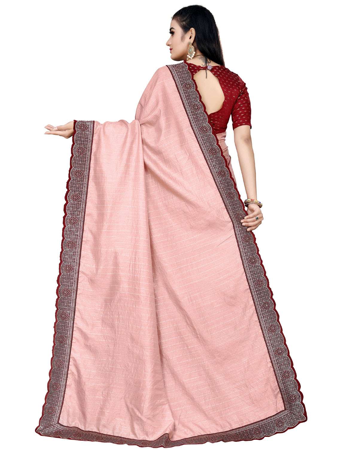 solid bordered saree with blouse - 19616360 - Standard Image - 3