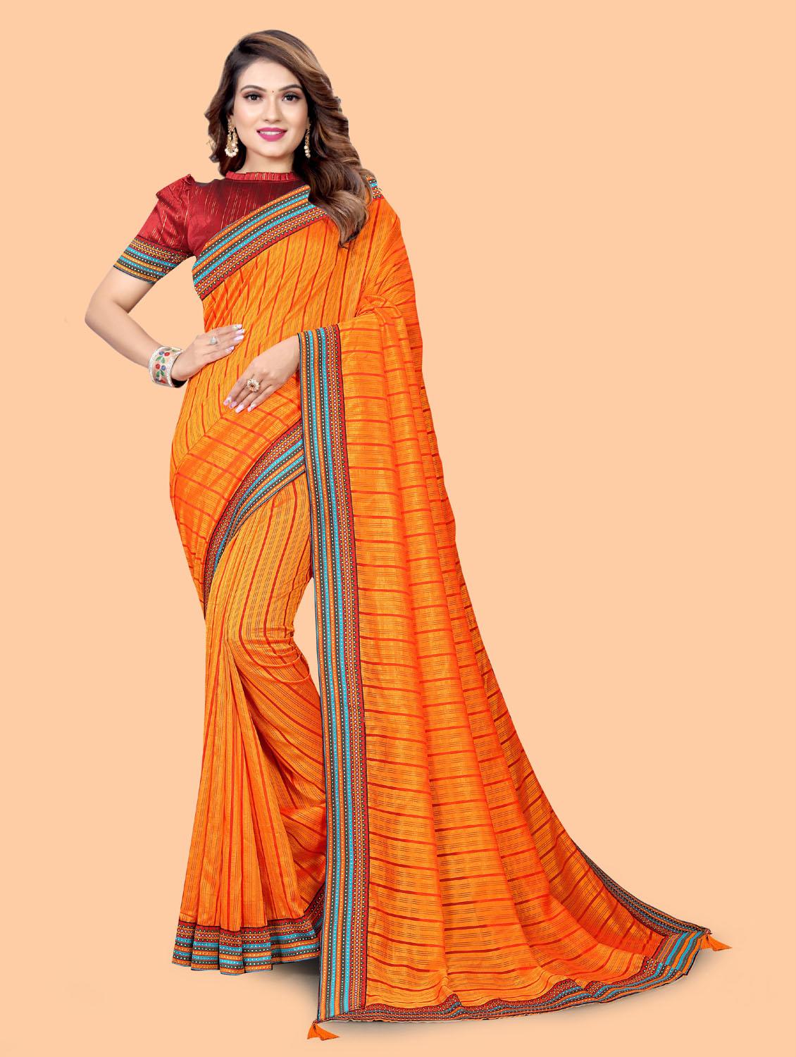striped bordered saree with blouse - 19616367 - Zoom Image - 0