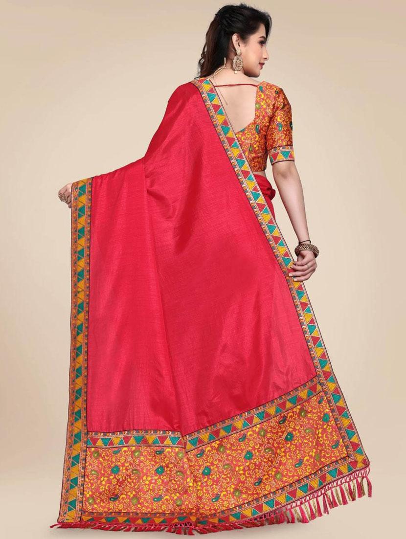 solid bordered saree with blouse - 19616411 - Standard Image - 3