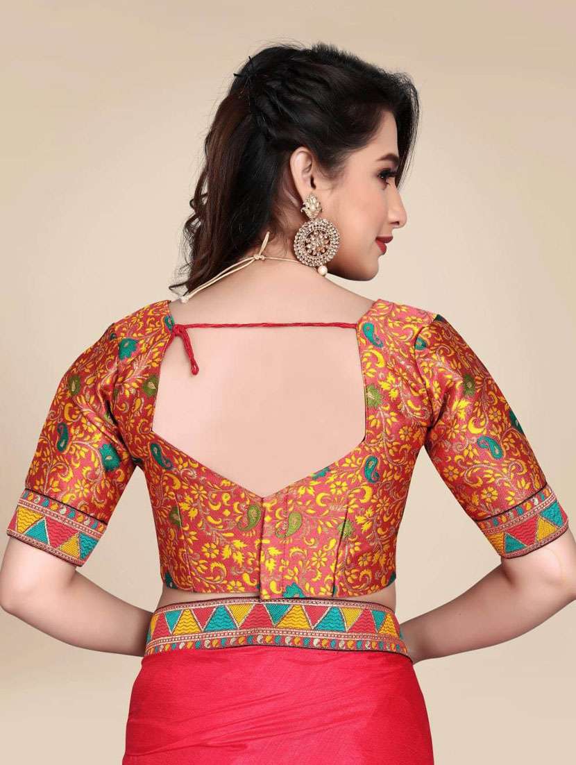 solid bordered saree with blouse - 19616411 - Standard Image - 5