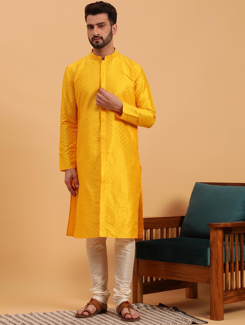 yellow self design kurta pyjama ethnic wear set - 19616505 - Zoom Image - 0