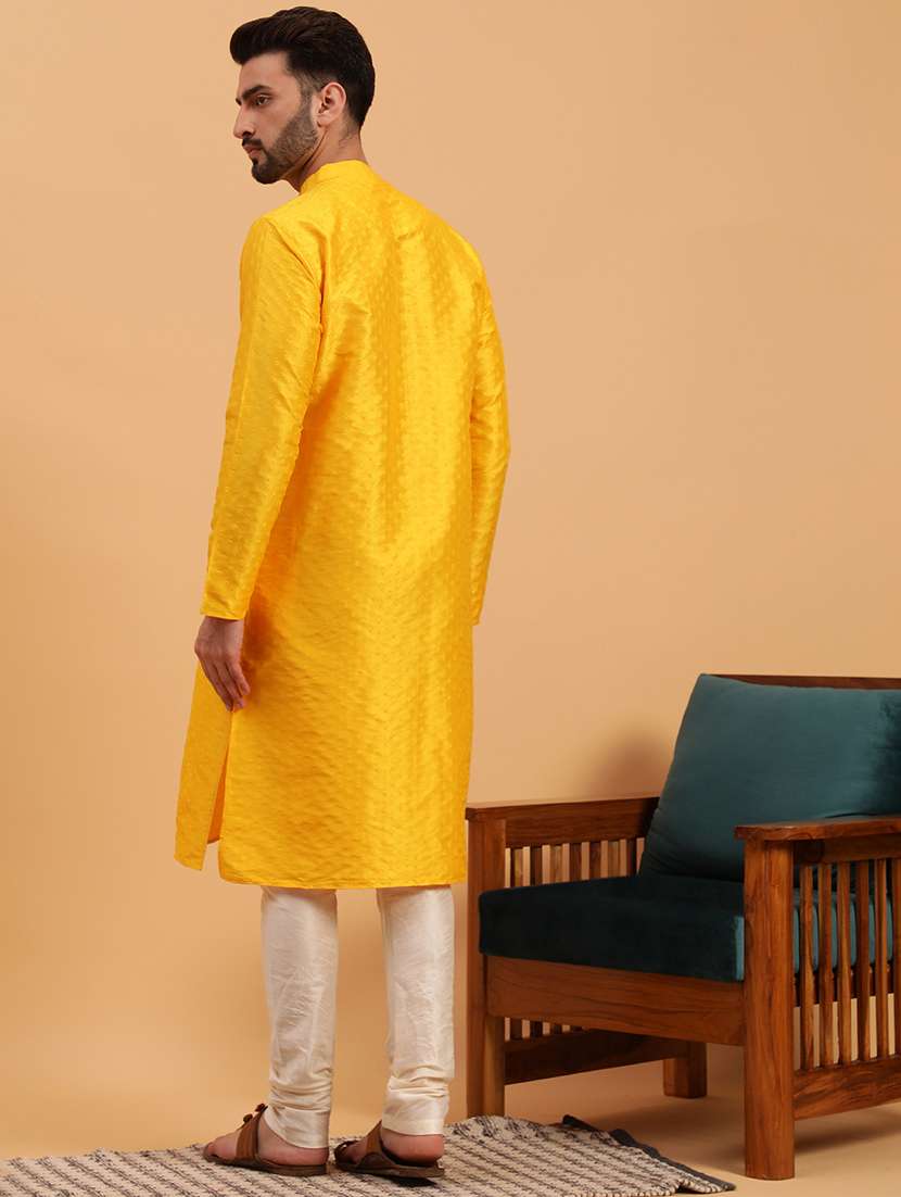 yellow self design kurta pyjama ethnic wear set - 19616505 - Standard Image - 3