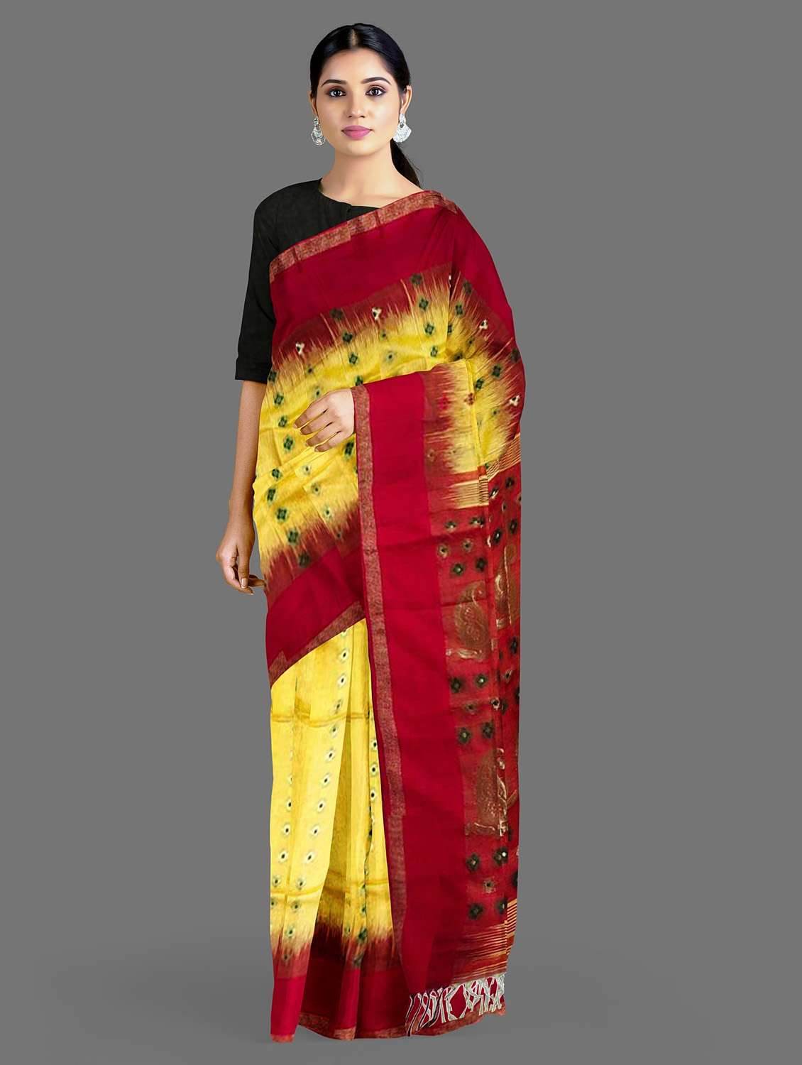 women's self design yellow colored saree