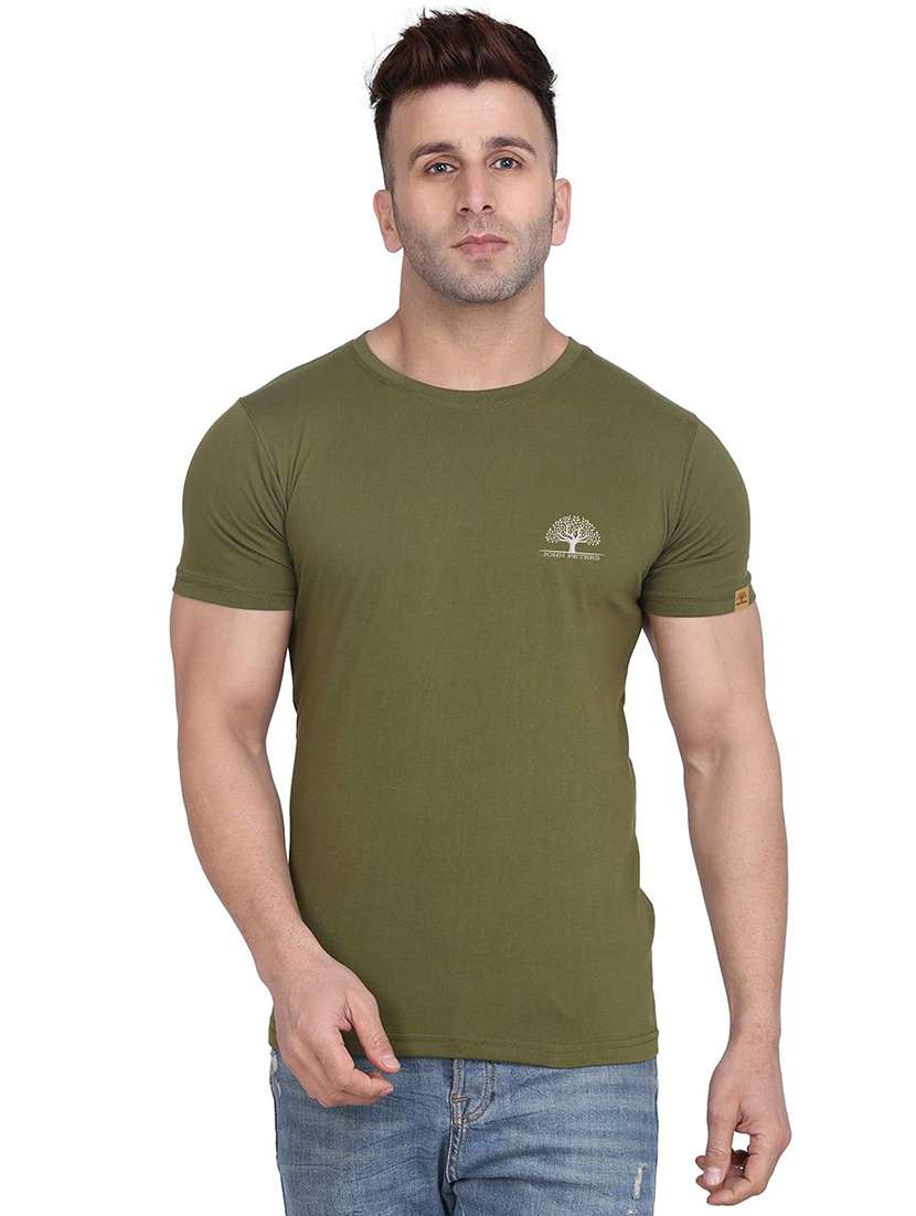 green crew neck logo print t-shirt