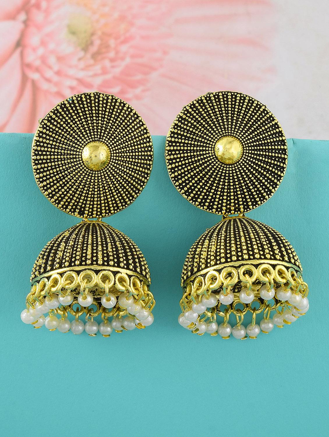 brown brass jhumka earring - 19618285 -  Zoom Image - 0