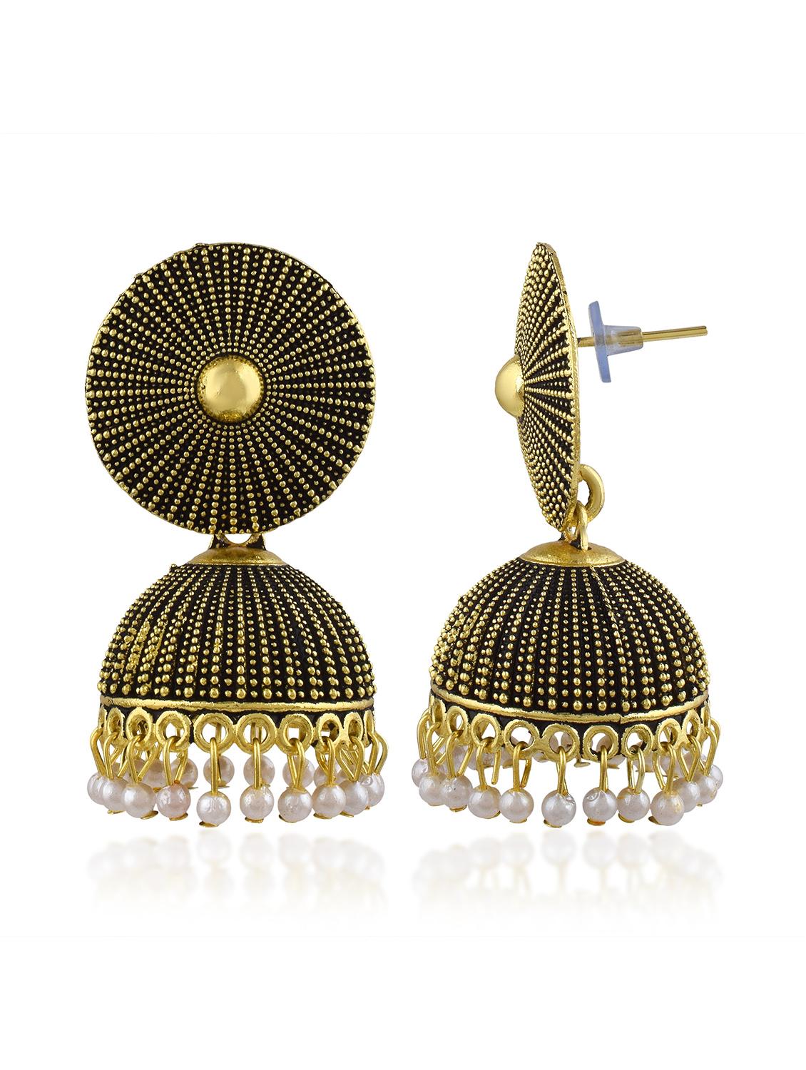 brown brass jhumka earring - 19618285 - Standard Image - 3