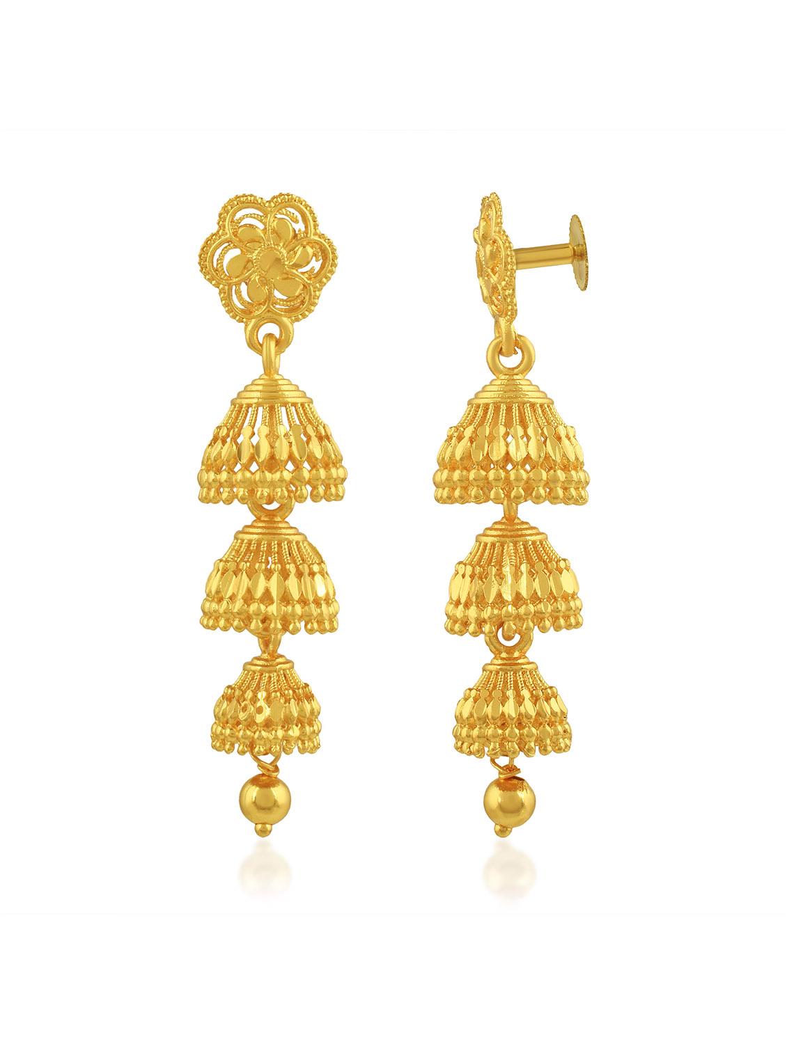 yellow brass jhumka earring - 19618288 - Standard Image - 3
