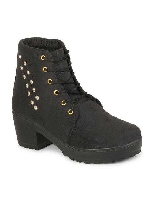 black lace up block heel boot - 19618824 - Standard Image - 0