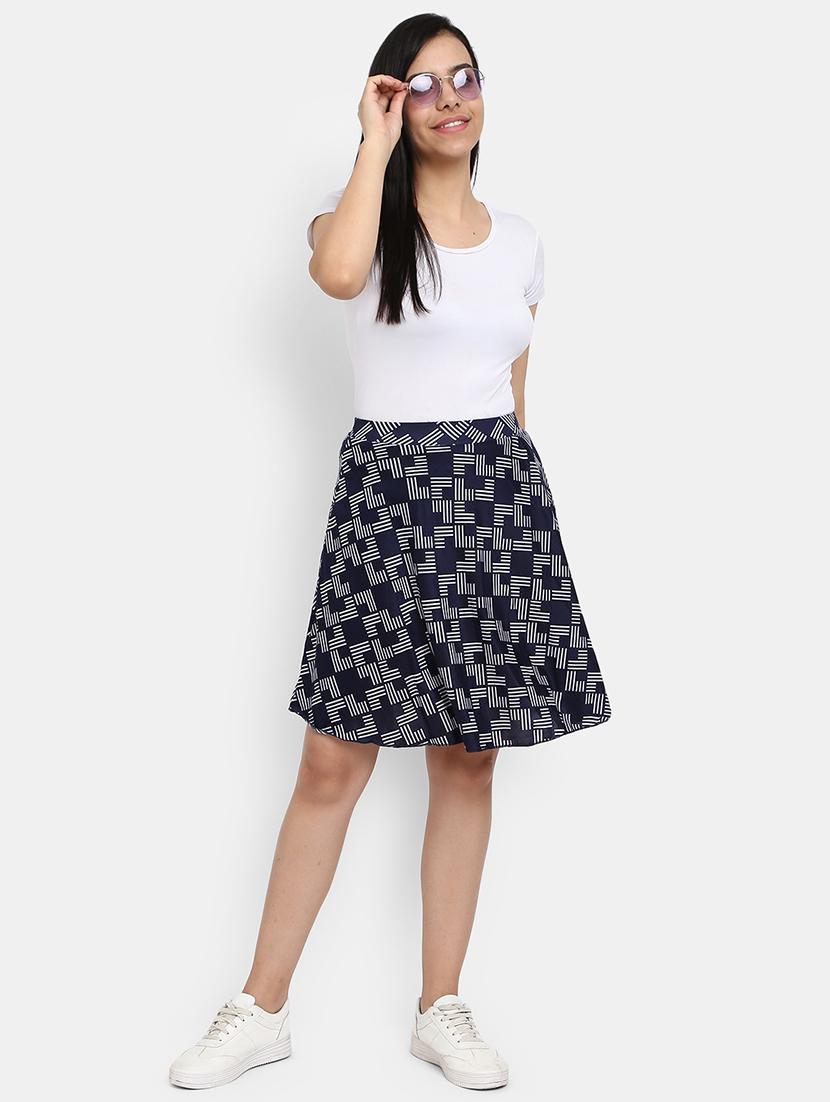 women mid-rise navy blue printed flared skirt - 19620094 - Standard Image - 3