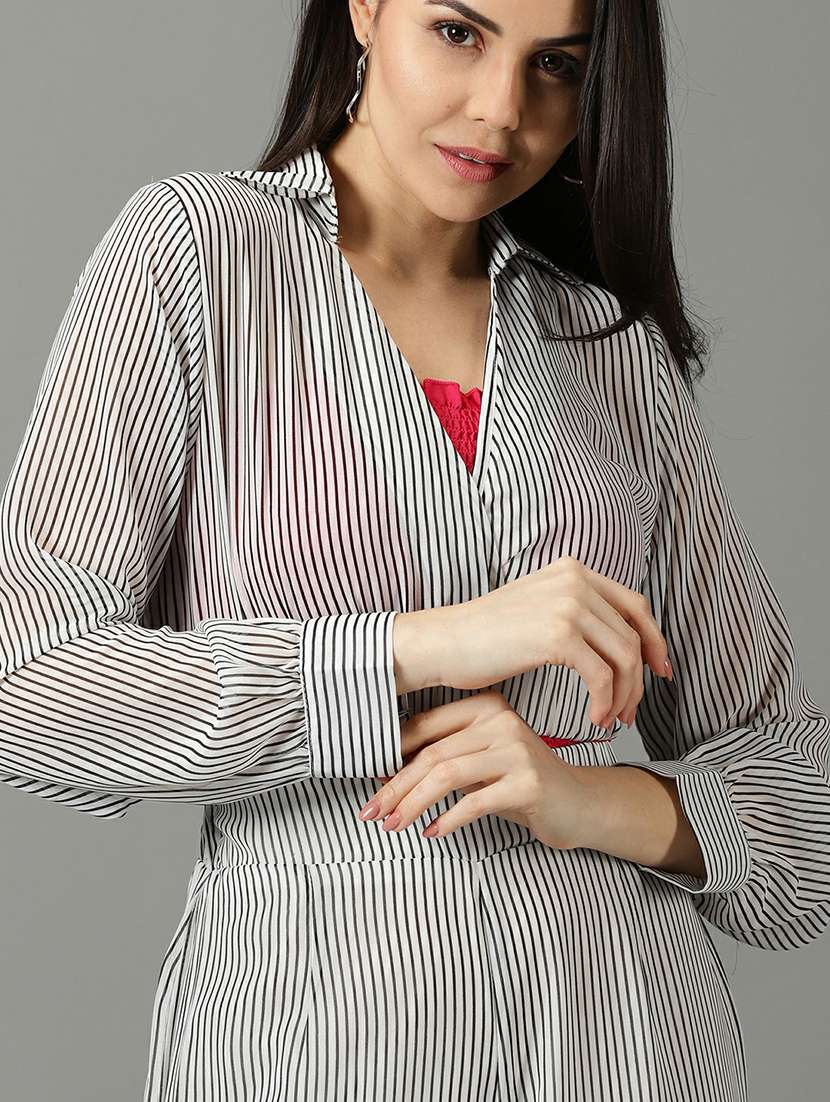 stripes print top and palazzos set co-ord - 19620539 -  Standard Image - 5