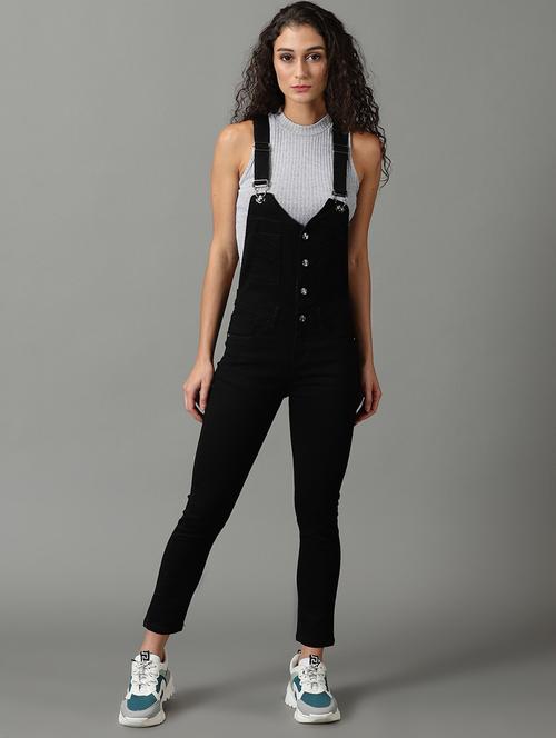 v neck solid dungaree jumpsuit - 19621550 - Standard Image - 0