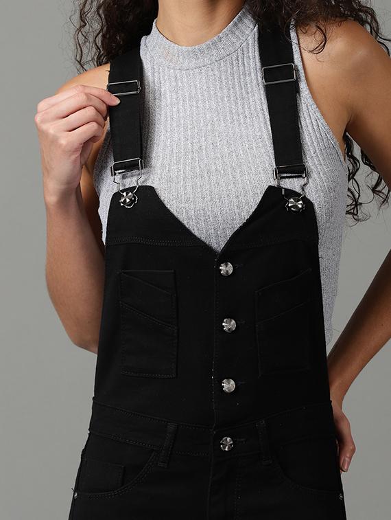 v neck solid dungaree jumpsuit - 19621550 - Standard Image - 3