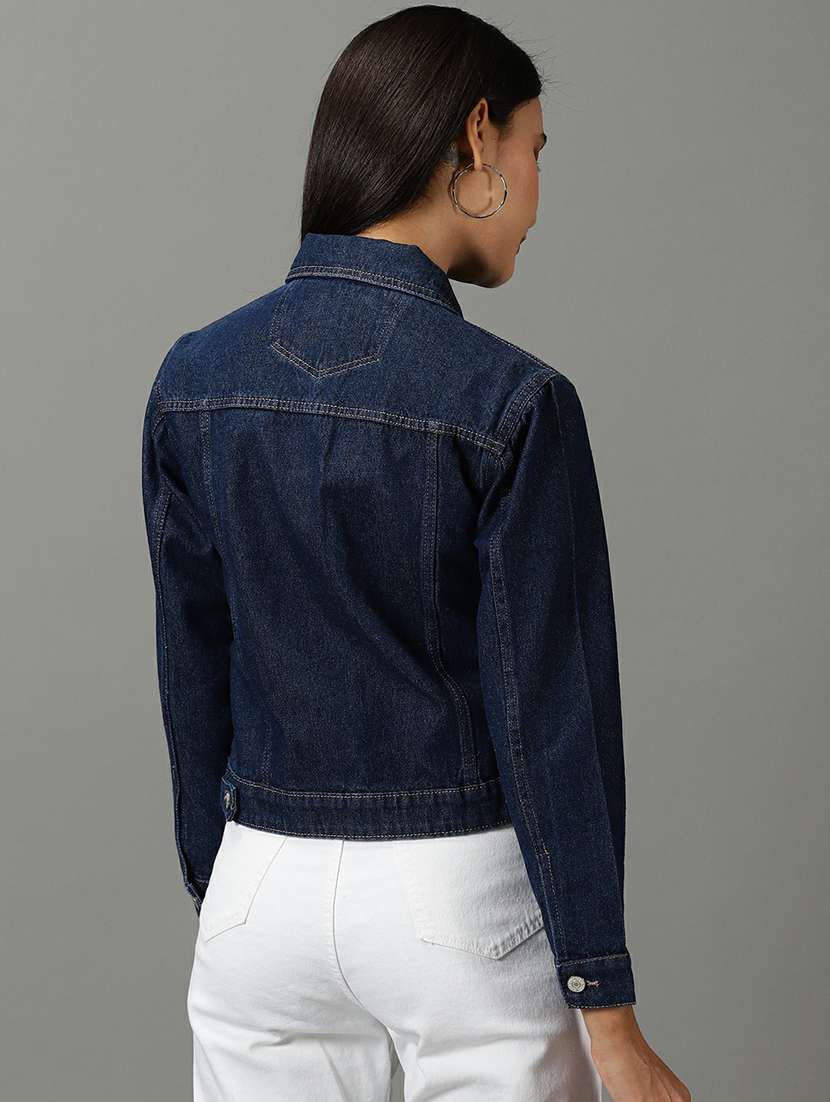 spread collar solid denim jacket - 19621797 -  Standard Image - 3