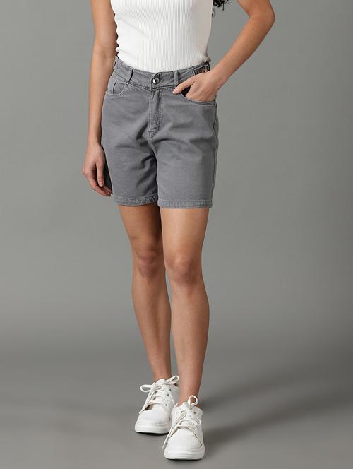mid rise solid denim shorts - 19621874 -  Standard Image - 0
