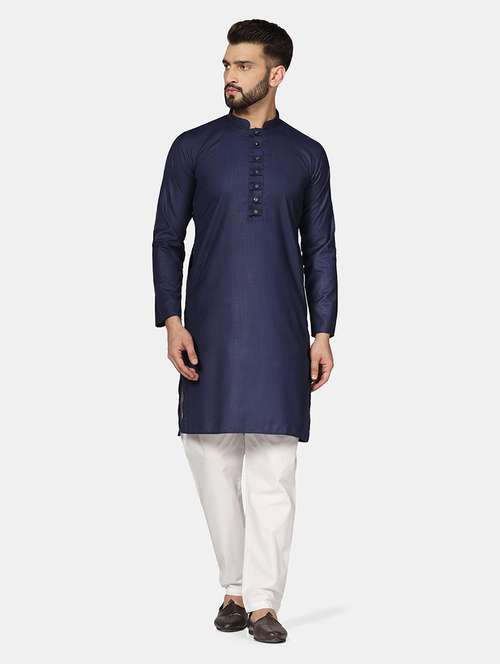 navy blue solid kurta pyjama set - 19622794 - Standard Image - 0