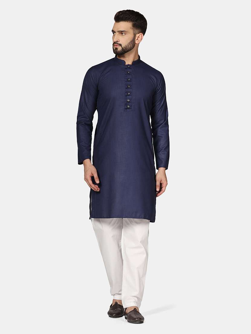 navy blue solid kurta pyjama set - 19622794 - Zoom Image - 0