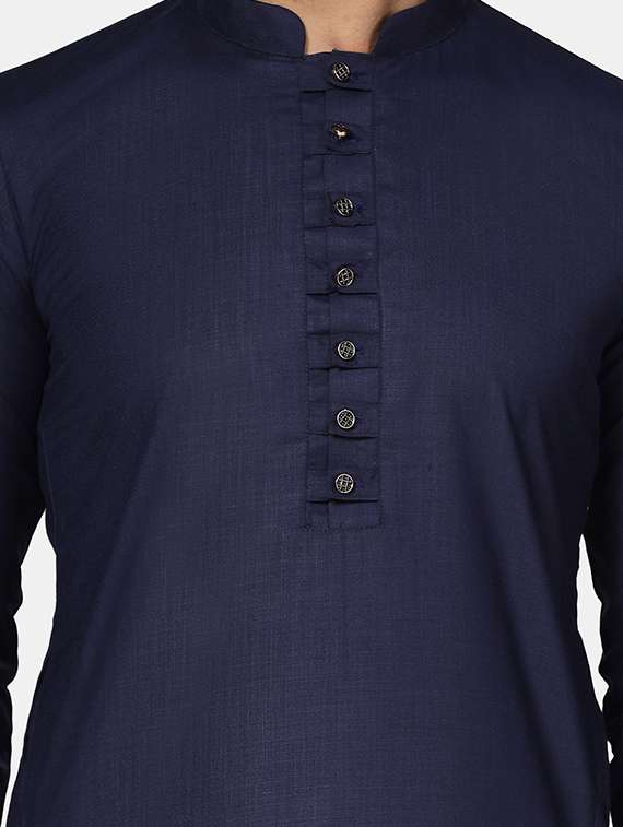 navy blue solid kurta pyjama set - 19622794 - Standard Image - 3