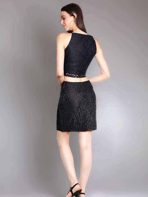 black self design top and skirt co-ord set - 19624700 -  Standard Image - 3
