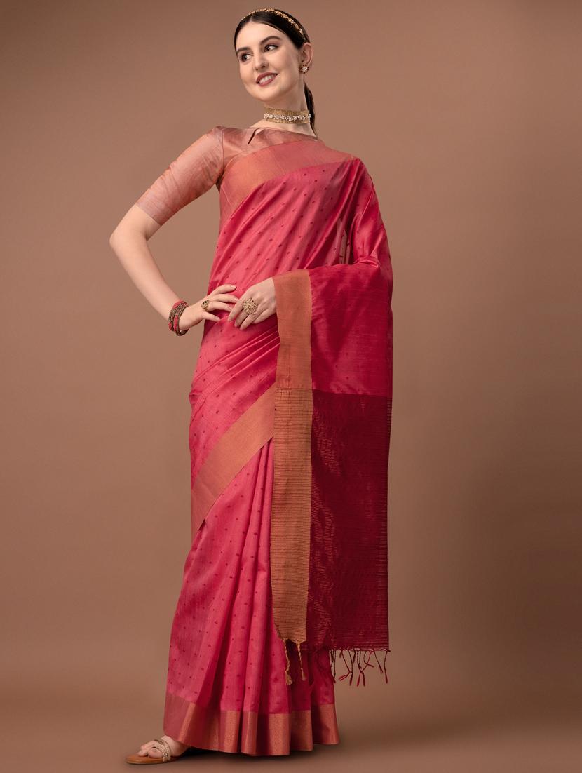 solid with borders handloom saree with blouse - 19626261 - Zoom Image - 0