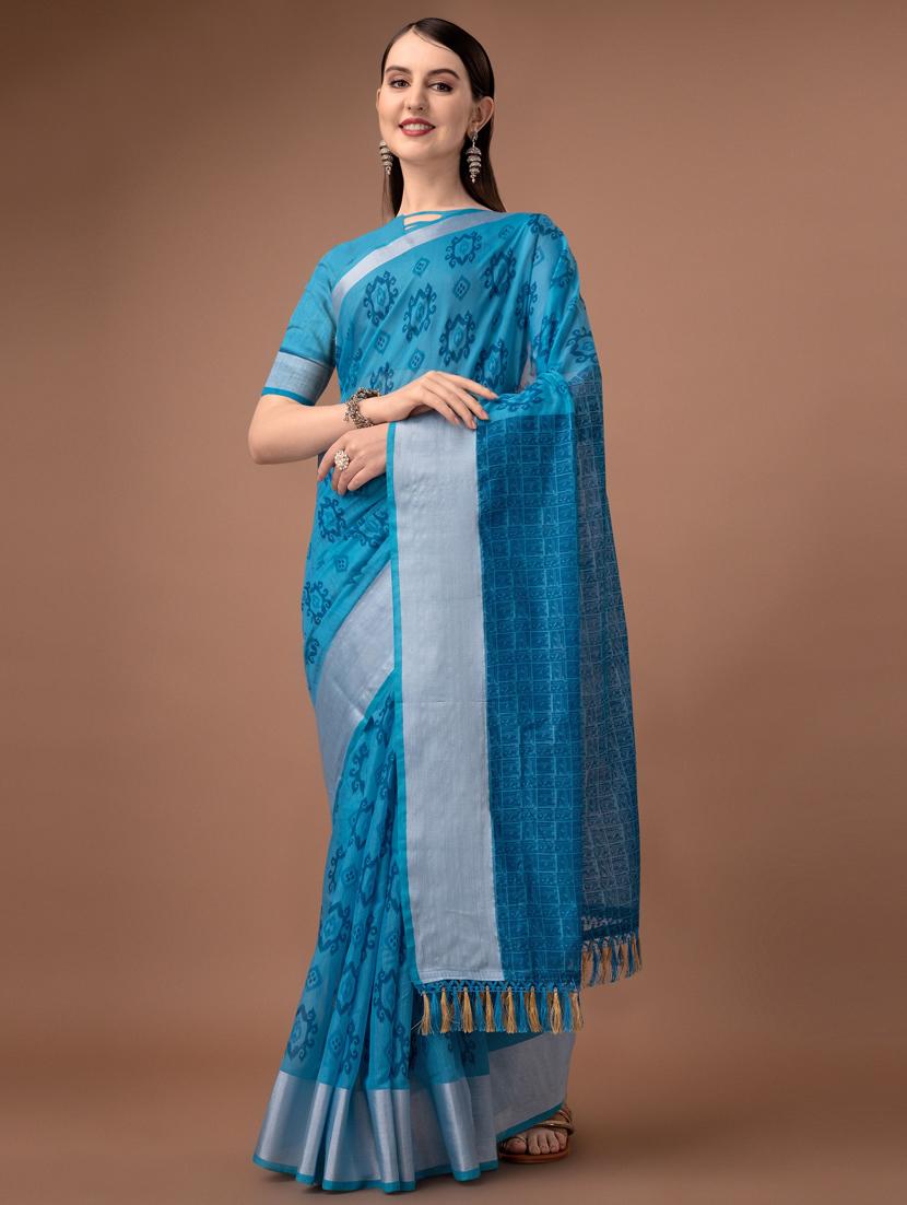 solid with borders handloom saree with blouse - 19626284 - Zoom Image - 0