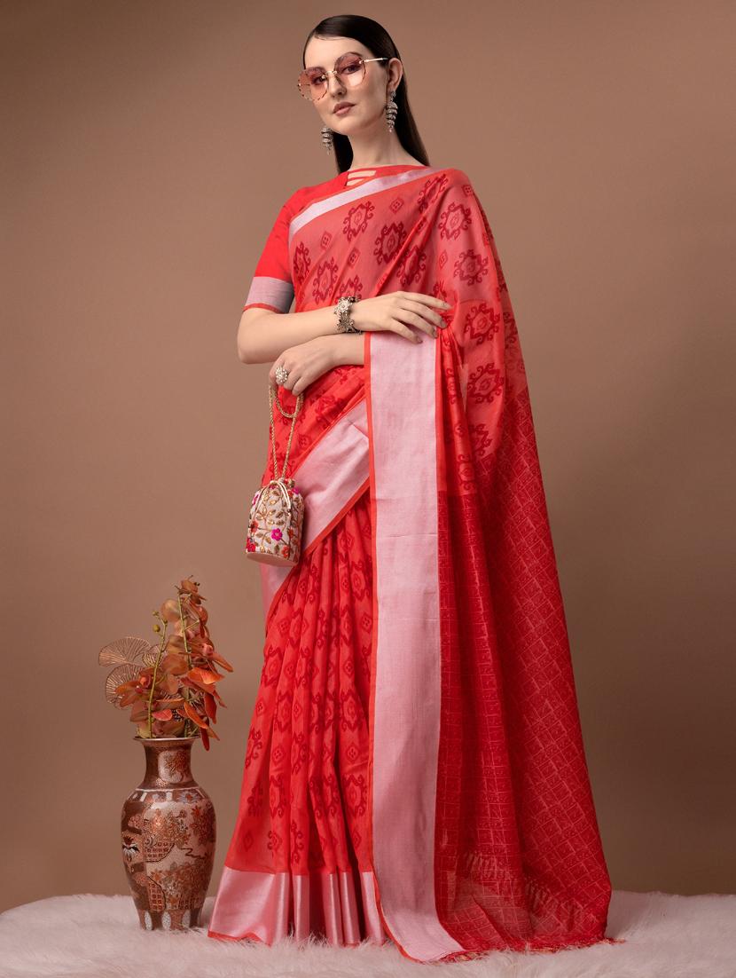 solid with borders handloom saree with blouse - 19626290 -  Zoom Image - 0