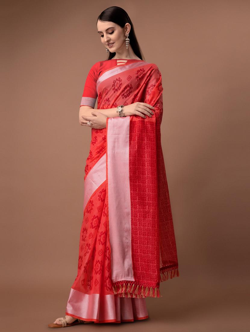 solid with borders handloom saree with blouse - 19626290 - Standard Image - 3